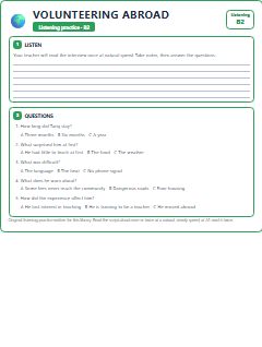 First page of Listening: Volunteering Abroad, B2 listening task