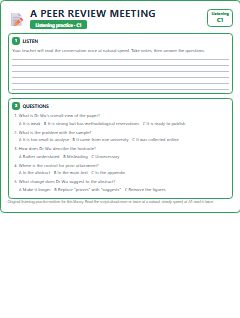 First page of Listening: A Peer Review Meeting, C1 listening task