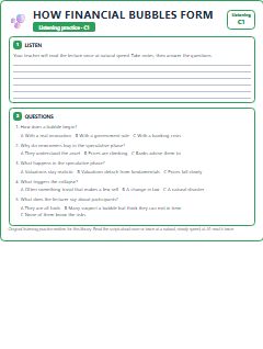 First page of Listening: How Financial Bubbles Form, C1 listening task