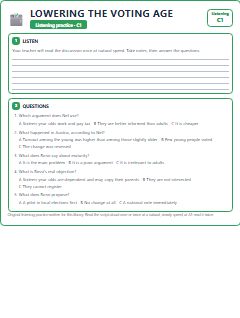 First page of Listening: Lowering the Voting Age, C1 listening task