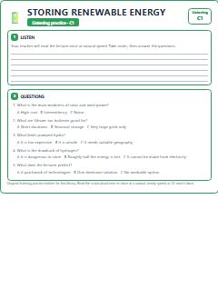 First page of Listening: Storing Renewable Energy, C1 listening task