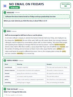First page of In the News: No Email on Fridays, B2 reading text