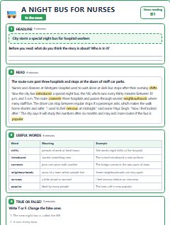 First page of In the News: A Night Bus for Nurses, B1 reading text