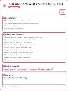First page of Opener: Ask and Answer Cards (KET style), A2 activity bank