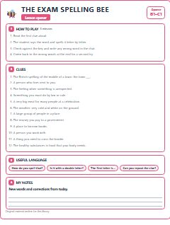 First page of Opener: The Exam Spelling Bee, B1 activity bank