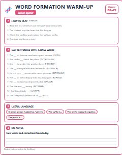 First page of Opener: Word Formation Warm-up, B2 activity bank