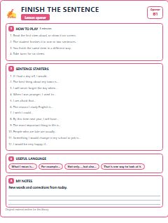 First page of Opener: Finish the Sentence, B1 activity bank