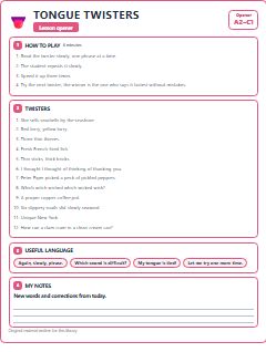 First page of Opener: Tongue Twisters, A2 activity bank