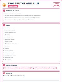 First page of Opener: Two Truths and a Lie, A2 activity bank