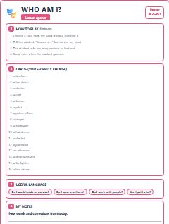 First page of Opener: Who Am I?, A2 activity bank