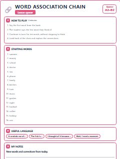 First page of Opener: Word Association Chain, A2 activity bank
