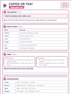 First page of Opinion: Coffee or Tea?, A2 lesson plan