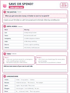 First page of Opinion: Save or Spend?, A2 lesson plan