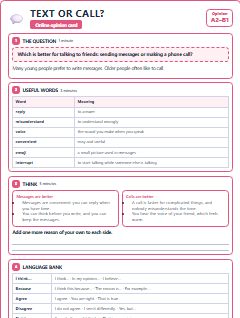 First page of Opinion: Text or Call?, A2 lesson plan