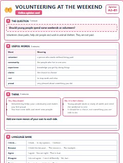 First page of Opinion: Volunteering at the Weekend, A2 lesson plan