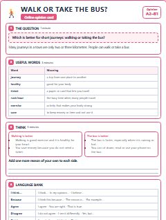 First page of Opinion: Walk or Take the Bus?, A2 lesson plan