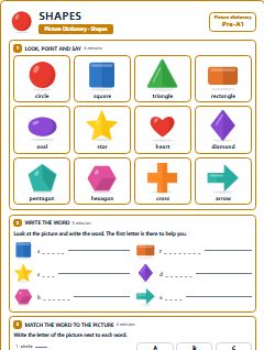 First page of Picture Dictionary: Shapes, Pre-A1 vocabulary list
