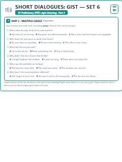 First page of PET Listening Part 2: Short Dialogues: Gist (Set 6), B1 exam practice