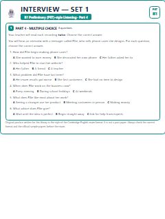 First page of PET Listening Part 4: Interview (Set 1), B1 exam practice