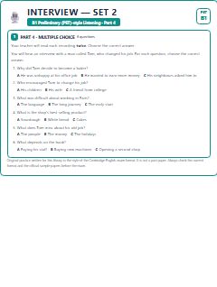 First page of PET Listening Part 4: Interview (Set 2), B1 exam practice