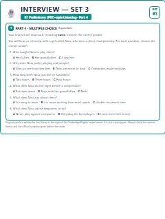 First page of PET Listening Part 4: Interview (Set 3), B1 exam practice