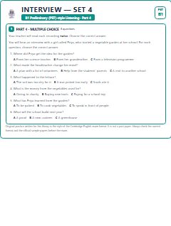 First page of PET Listening Part 4: Interview (Set 4), B1 exam practice