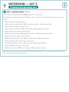 First page of PET Listening Part 4: Interview (Set 5), B1 exam practice