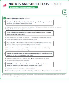 First page of PET Reading Part 1: Notices and Short Texts (Set 6), B1 exam practice