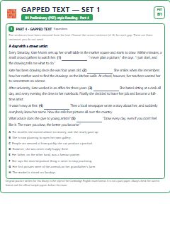 First page of PET Reading Part 4: Gapped Text (Set 1), B1 exam practice