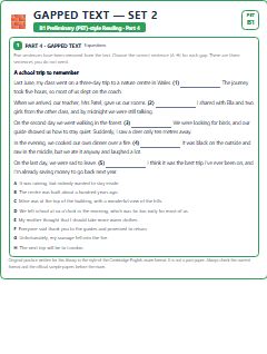 First page of PET Reading Part 4: Gapped Text (Set 2), B1 exam practice