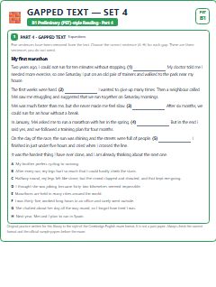 First page of PET Reading Part 4: Gapped Text (Set 4), B1 exam practice