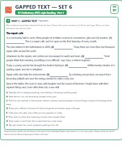 First page of PET Reading Part 4: Gapped Text (Set 6), B1 exam practice