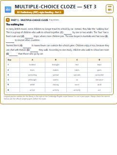 First page of PET Reading Part 5: Multiple-choice Cloze (Set 3), B1 exam practice