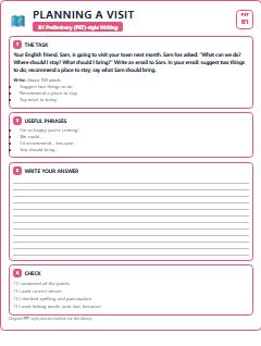 First page of Writing: Planning a Visit, B1 exam practice