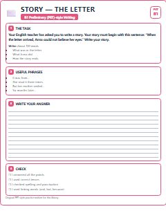 First page of Writing: Story — The Letter, B1 exam practice