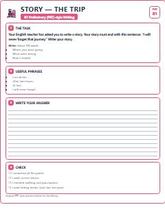 First page of Writing: Story — The Trip, B1 exam practice