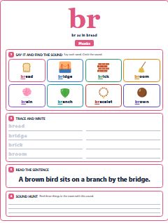 First page of Phonics: br, Pre-A1 phonics sheet