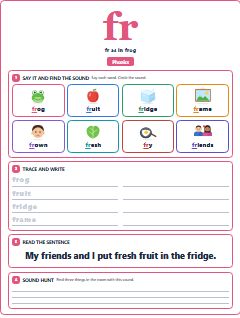 First page of Phonics: fr, Pre-A1 phonics sheet