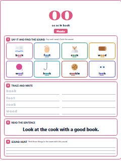 First page of Phonics: oo, Pre-A1 phonics sheet
