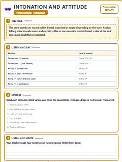 First page of Intonation and Attitude, B2 phonics sheet