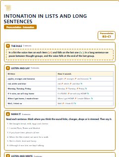First page of Intonation in Lists and Long Sentences, B2 phonics sheet