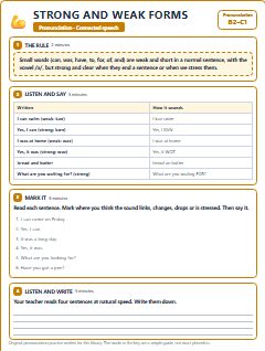 First page of Strong and Weak Forms, B2 phonics sheet