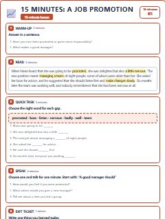 First page of 15 Minutes: A Job Promotion, B1 lesson plan