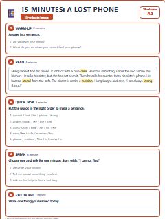 First page of 15 Minutes: A Lost Phone, A2 lesson plan