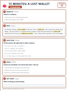 First page of 15 Minutes: A Lost Wallet, A2 lesson plan