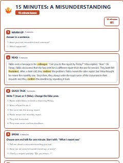 First page of 15 Minutes: A Misunderstanding, B1 lesson plan