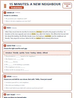 First page of 15 Minutes: A New Neighbour, B1 lesson plan