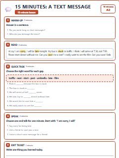 First page of 15 Minutes: A Text Message, A2 lesson plan