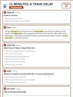 First page of 15 Minutes: A Train Delay, A2 lesson plan