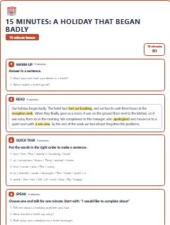 First page of 15 Minutes: A Holiday That Began Badly, B1 lesson plan
